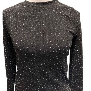 ReStory Sparkly Top Mock Neck‎ Long Sleeve Party Shimmer Black Size L
